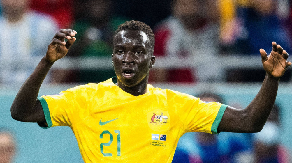 Garang Kuol en un partido con la selección de Australia
